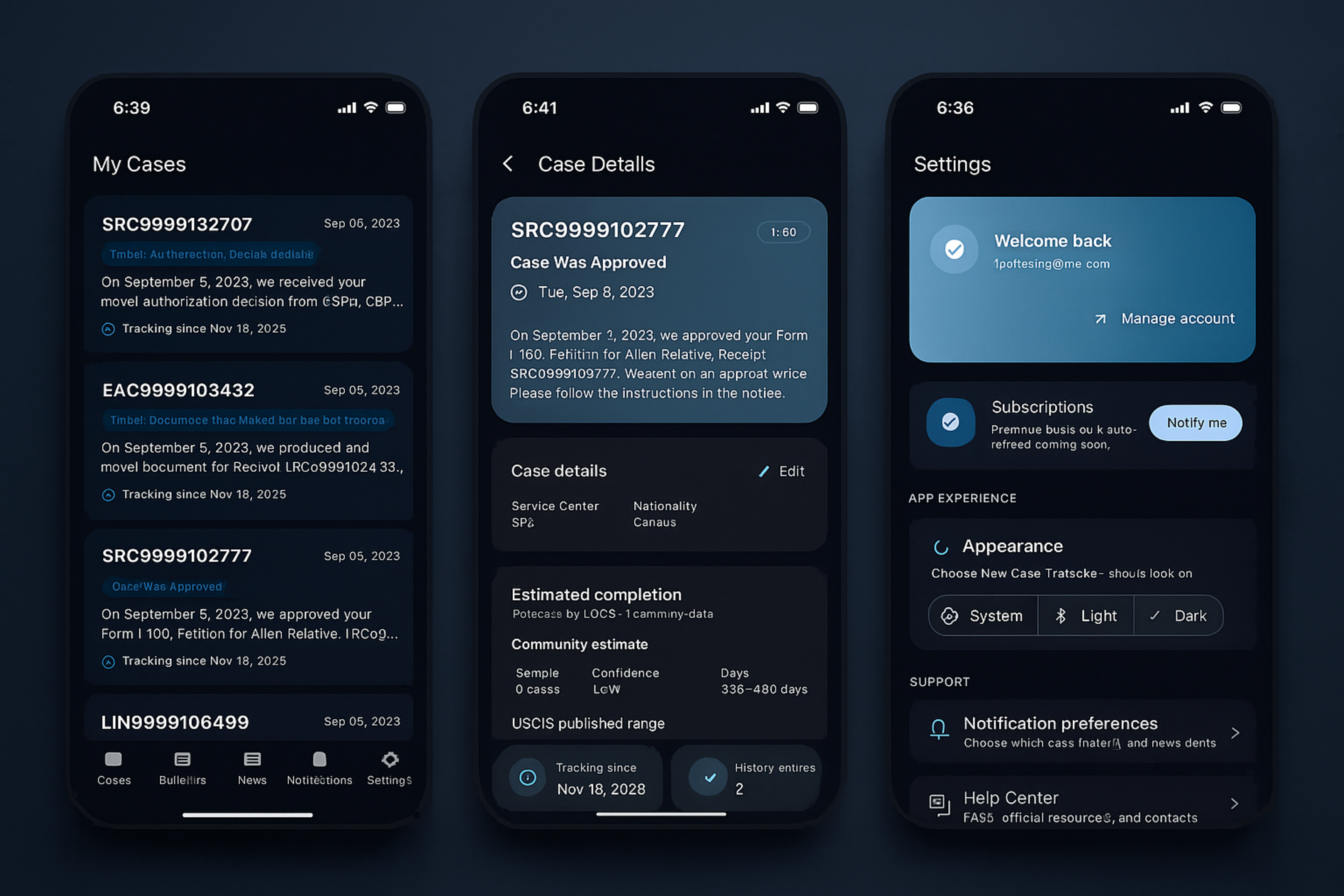 Case Status Tracker list and detail previews