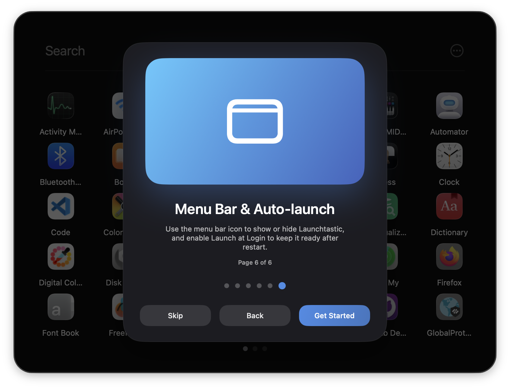 Onboarding slide covering menu bar controls